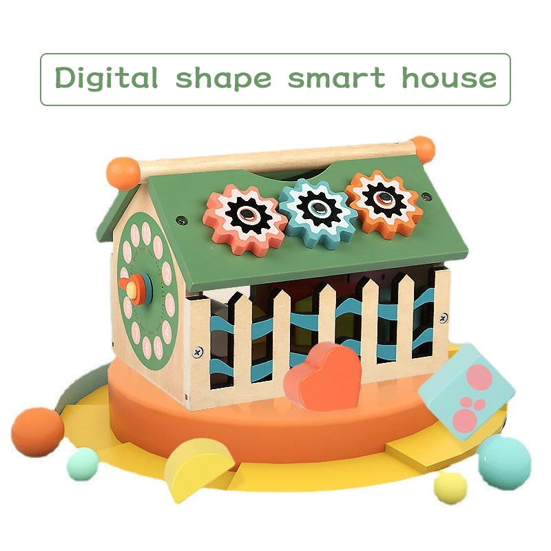 Wooden Montessori Children's Geometric Shape Box Smart House Digital House Shape Matching Intelligence Box Baby Educational Toys