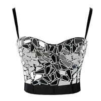women summer sexy rave outfit corset with rhinestones silver sequin glitter crop top strass goth festival clothing dropshipping
