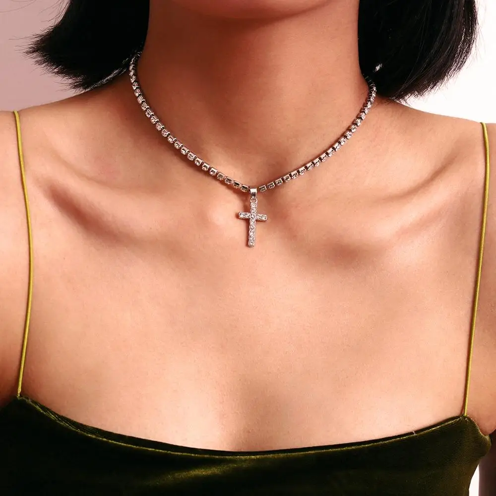 Vintage New Fashion Gold Silver Color Crystal Cross Asylum Pendant Necklaces For Women Boho Necklace Female Jewelry Wedding Gift | Украшения