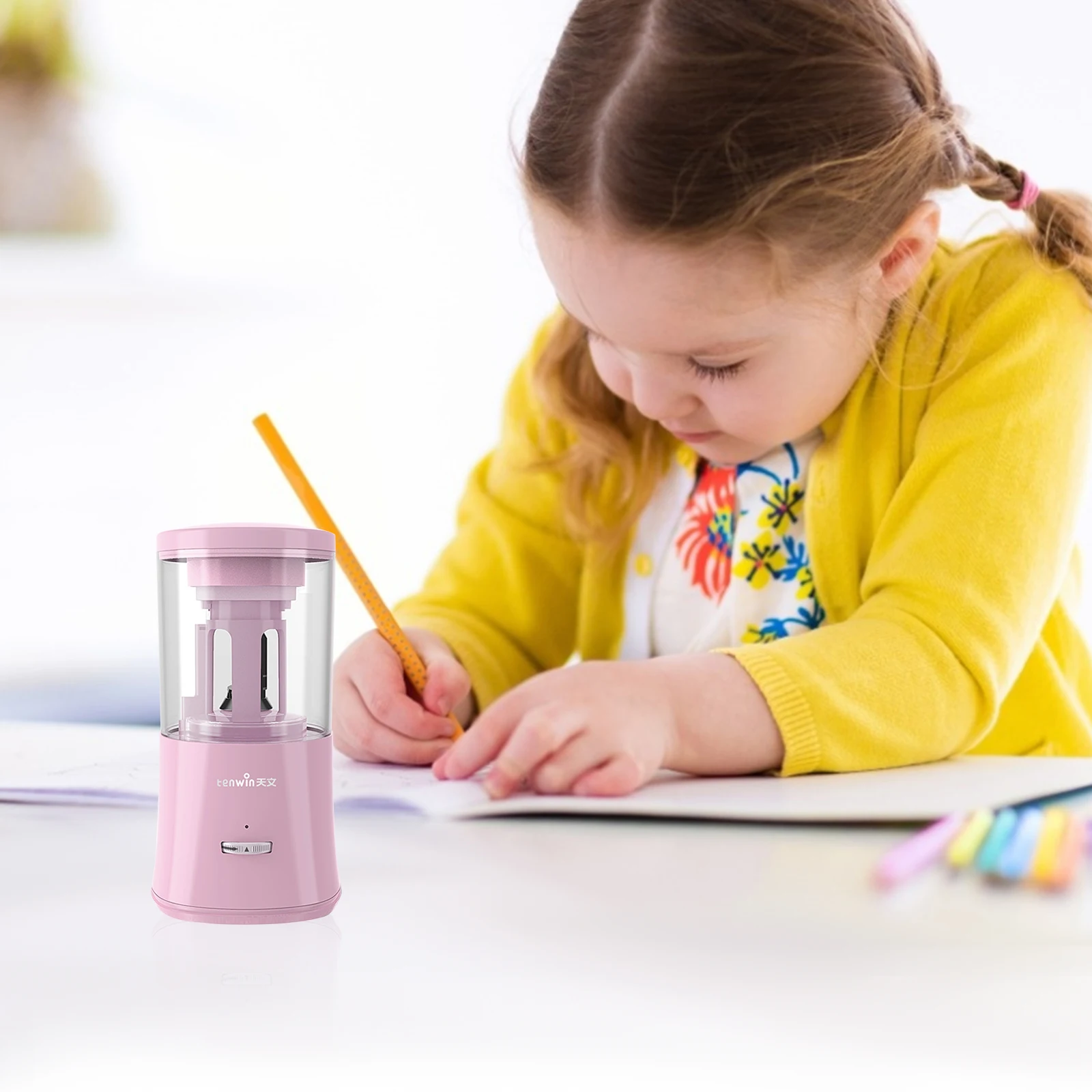 

Electric Pencil Sharpener Heavy Duty Pencil Sharpener Auto Stop Adjustable Sharpness for 6-8mm Pencil School Office Supplies