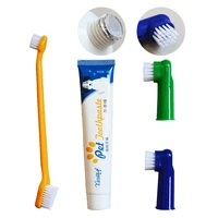 four piece pet toothpaste toothbrush set oral cleaning cat dog supplies beef vanilla flavor toothpaste pet grooming tool