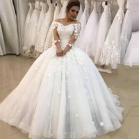 2021 new three quarter sleeves ball gown wedding dresses flowers sweetheart bridal gowns formal vestidos de novia robe de mariee