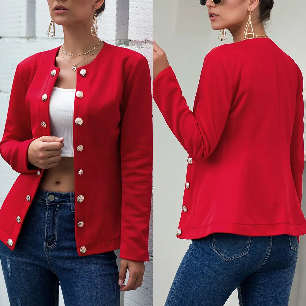 

Women Breasted Suit Round Neck Long-sleeved Casual Loose Suit Jacket Travel Shopping BMF88