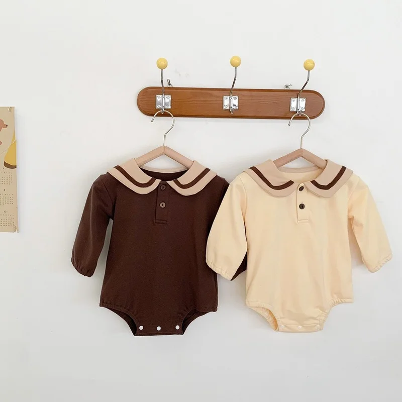 

Cute Baby Long Sleeve Autumn Rompers Square Neck Cotton Jumpsuit Clothes for Newborn Boys Girls