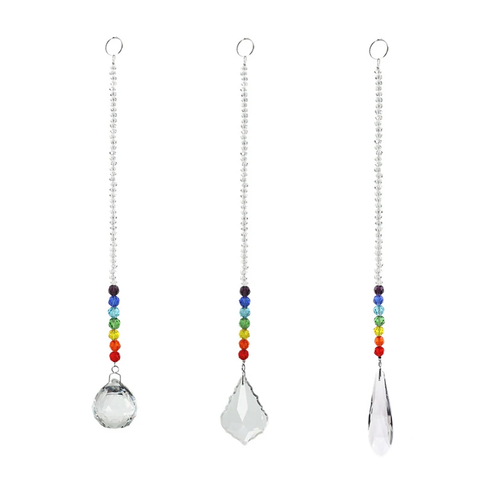 

Rainbow Maker Chandelier Shiny Handles Crystal Hanging Prism Ball Chakra Beads Strand Design Window Hanging Ornament