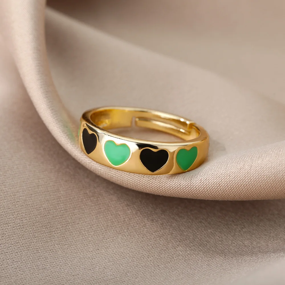 

Cute Enamel Heart Rings For Women Girl Colorful Love Loverly Adjustable Finger Ring Bohemian Party Jewelry Gift Bijoux Femme