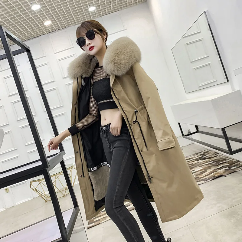 Женская меховая парка LF9037 теплая длинная с подкладкой из натурального