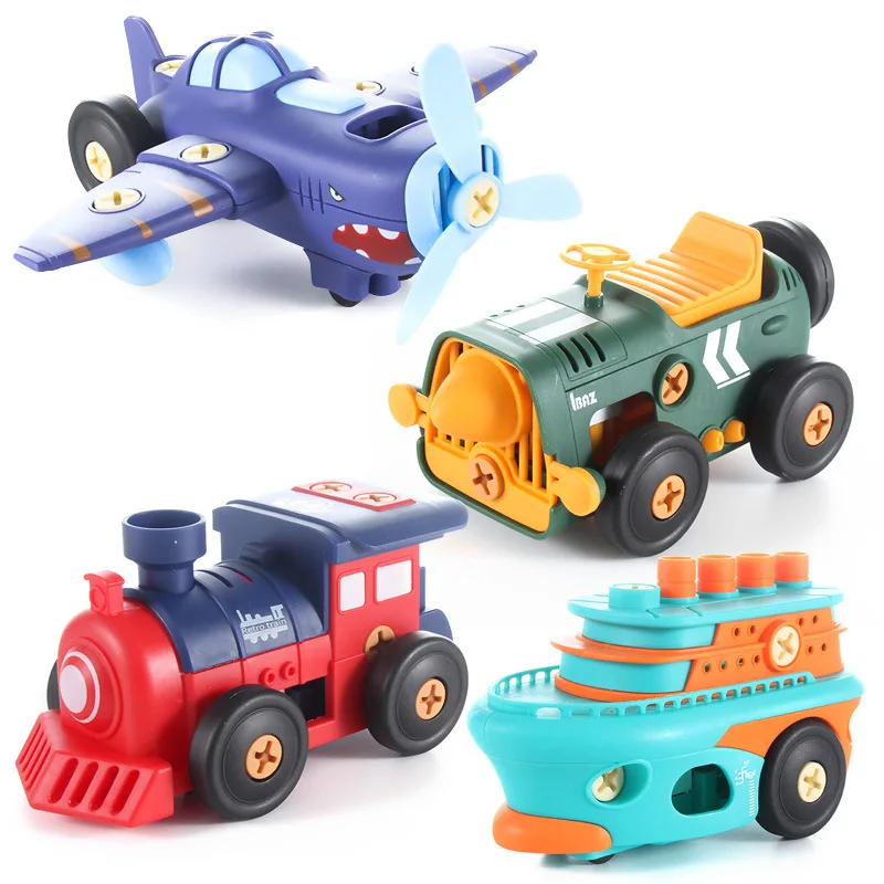 STEAM Electric Toys for Children Screwdriver Assembling Retro Steam Train Ship Airplane DIY Toy for Boy Kids Birthday Gifts
