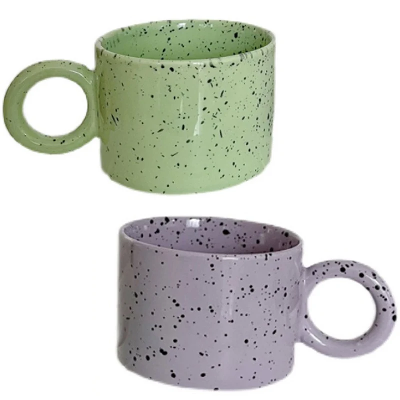 

Ins Round Handgrip Cups Ceramics Mugs Coffee Mug Cups Splash-ink Cup 200ML