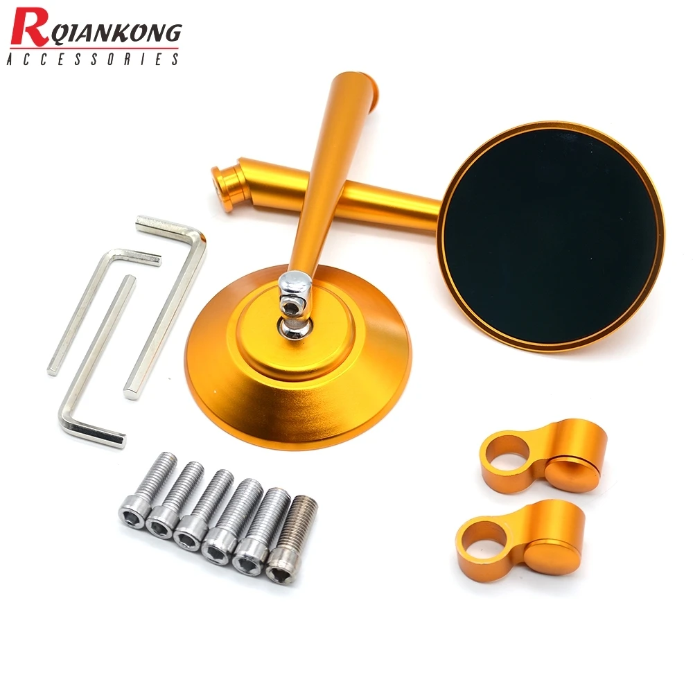 Зеркало заднего вида мотоциклетное универсальное алюминиевое синее стекло на