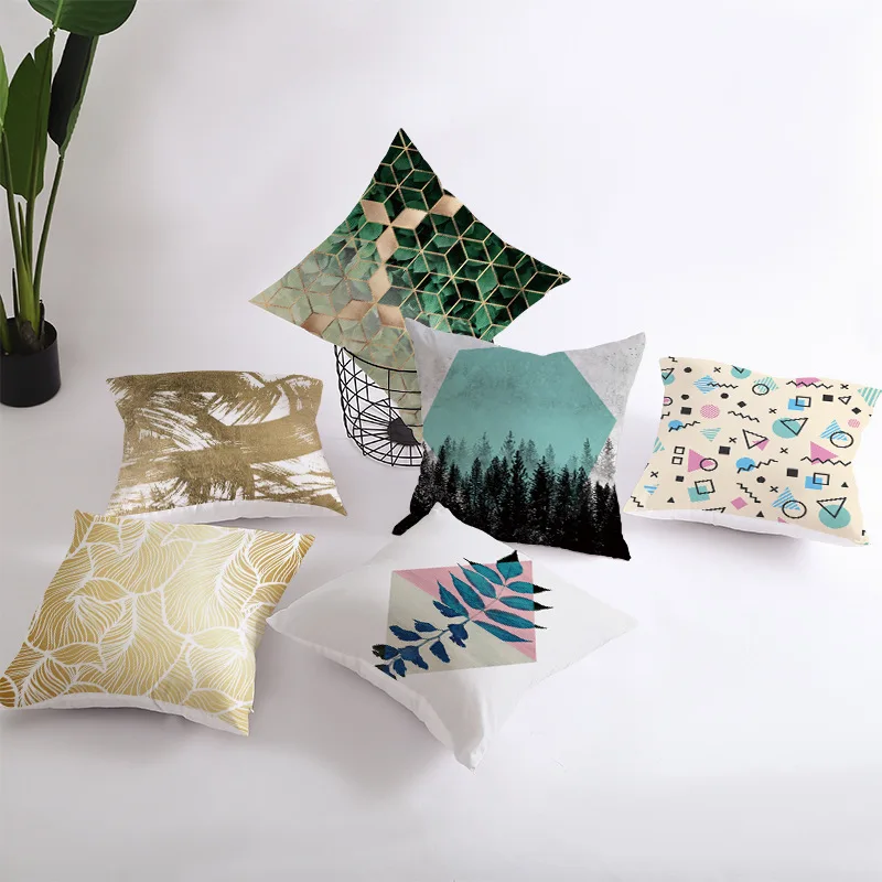 

Nordic Style Golden Pillow Case Digital Printing Office Cushion Cover Custom 45x45 Square Pillow Cover Home decor Throw Pillows