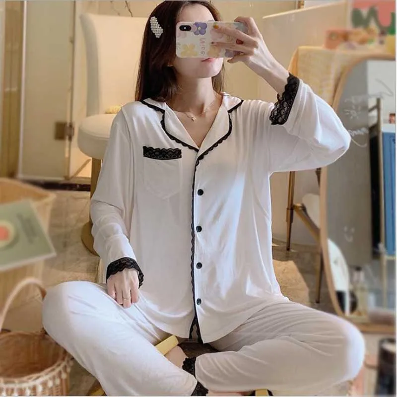 

New Expectant Mother Nursing Pajamas Set Lace Summer Thin Spring Cotton Maternity Nursing Sleepwear Breastfeeding X233