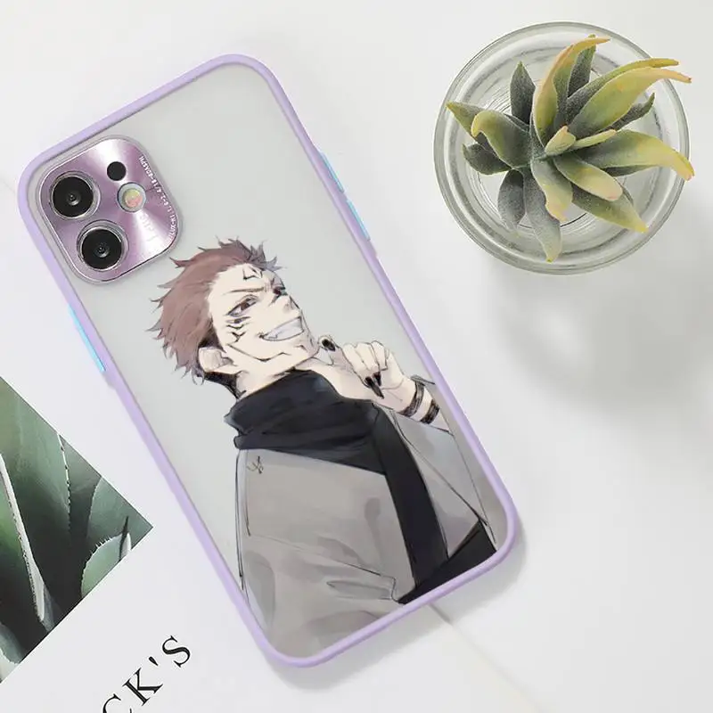 

Jujutsu Kaisen Sukuna anime Phone Case For iPhone 12 11 Mini Pro XR XS Max 7 8 Plus X Matte transparent Purple Back Cover