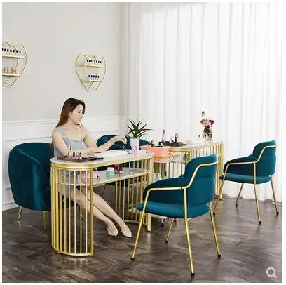 

European light luxury marble beauty salon manicure table and chair set single double net red simple back chair sofa