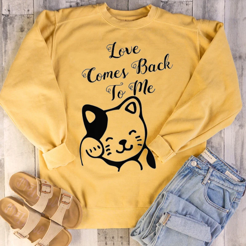 

Love Comes Back To Me Cat Basic Sweatshirt women fashion cute kawaii grune tumblr young girl gift pullovers hipster cotton tops