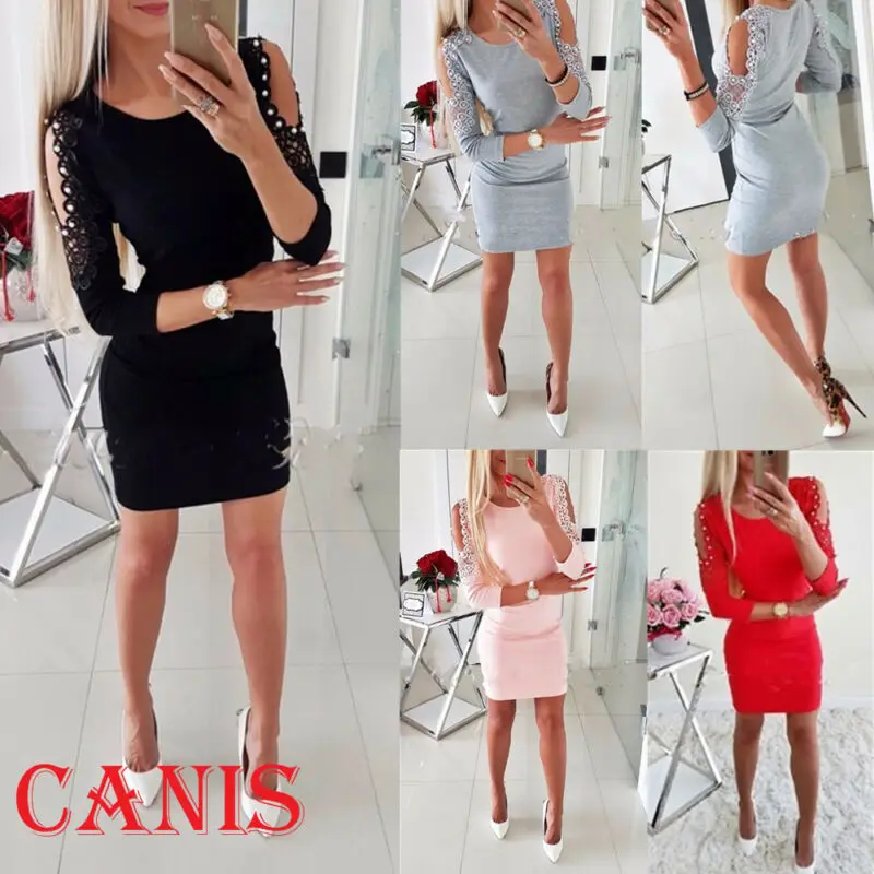 Женское облегающее платье с открытыми плечами бисером длинным рукавом