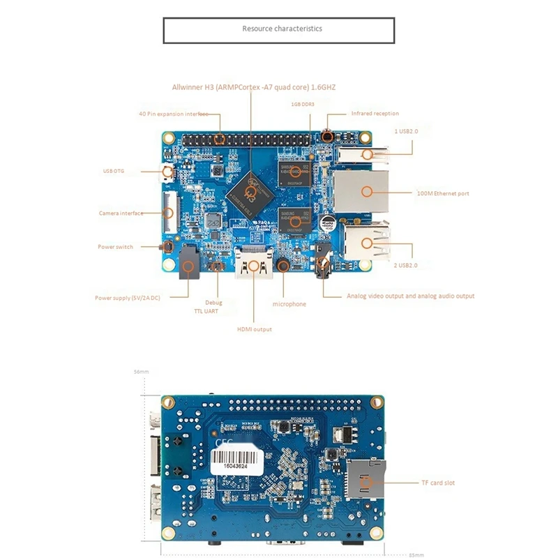 

Suitable for Orange Pi Pc Arm H3 Development Board for Orange Pi 4 Core 1.6G 1GDDR