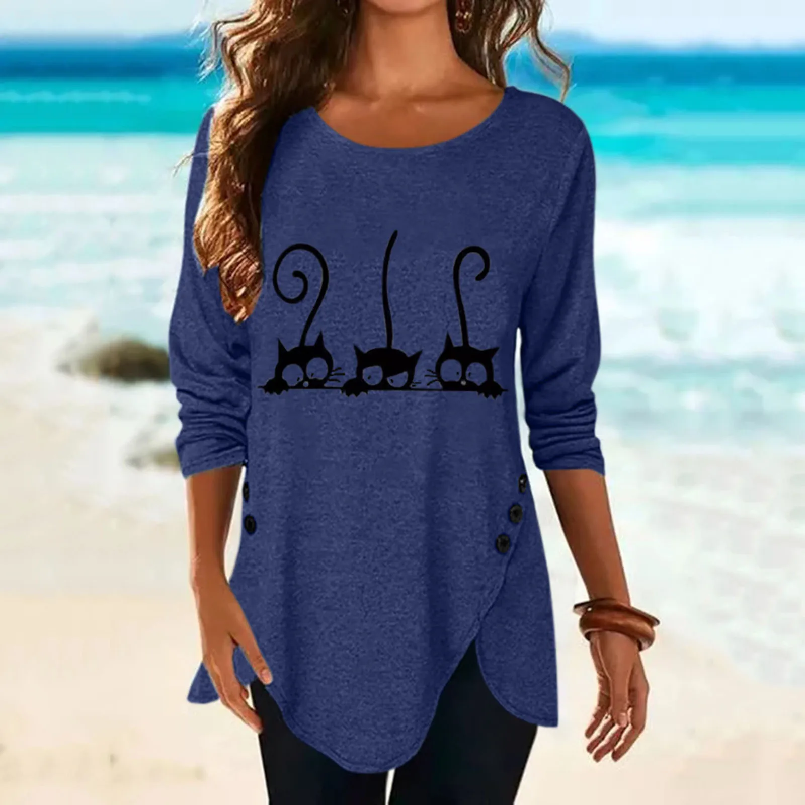 Пикантные рубашки 40 # весенне-летние модные женские блузки с круглым вырезом и