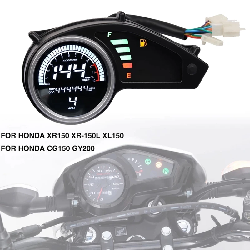 

Motorcycle Tachometer LCD Digital Odometer Speedometer Meter with Gear Display for Honda XR150 XR-150L XL150 CG150 GY200