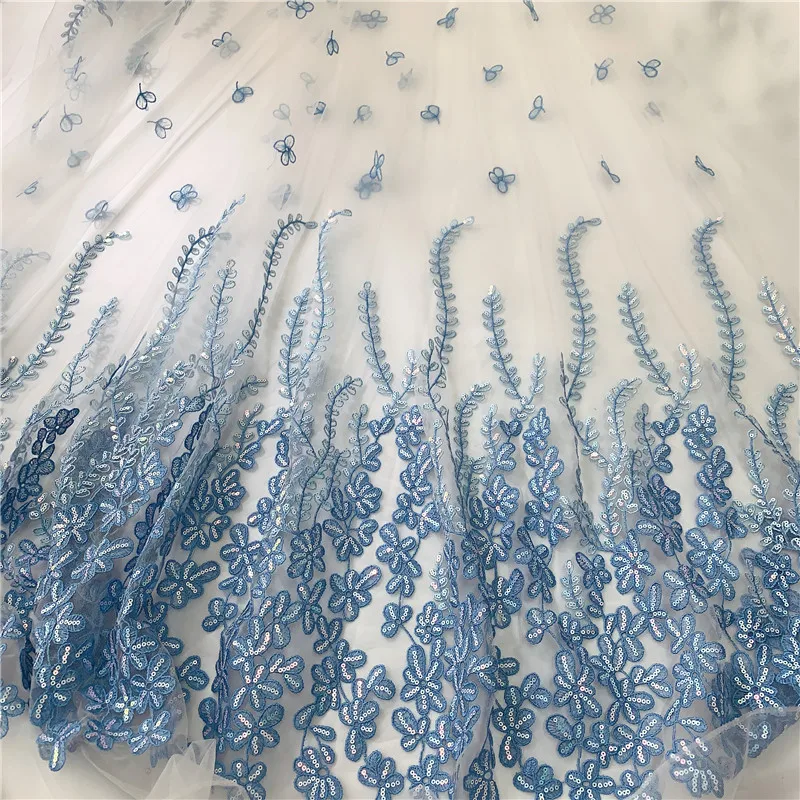 Синий сетчатый блесток вышитый французский тюль гипюр свадебное платье