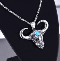 new fashion personality animal bull head pendant man woman bohemian crystal inlaid bull head hanging necklace accessories