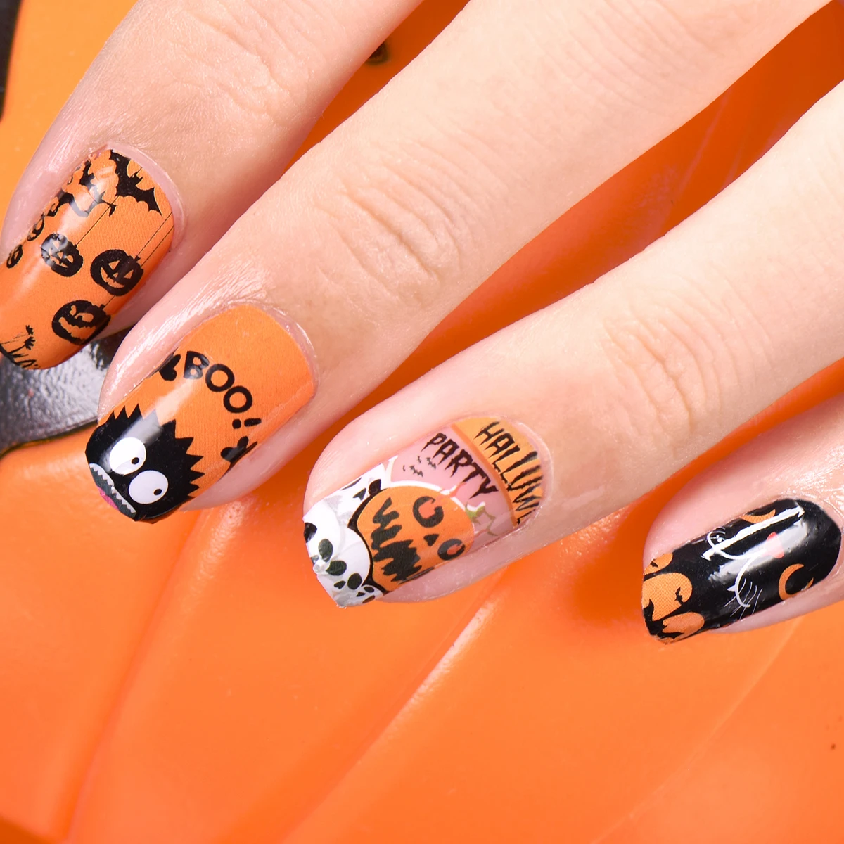 BEAUTYBIGBANG Водные Наклейки для ногтей Хэллоуин череп цветок Тыква волшебник