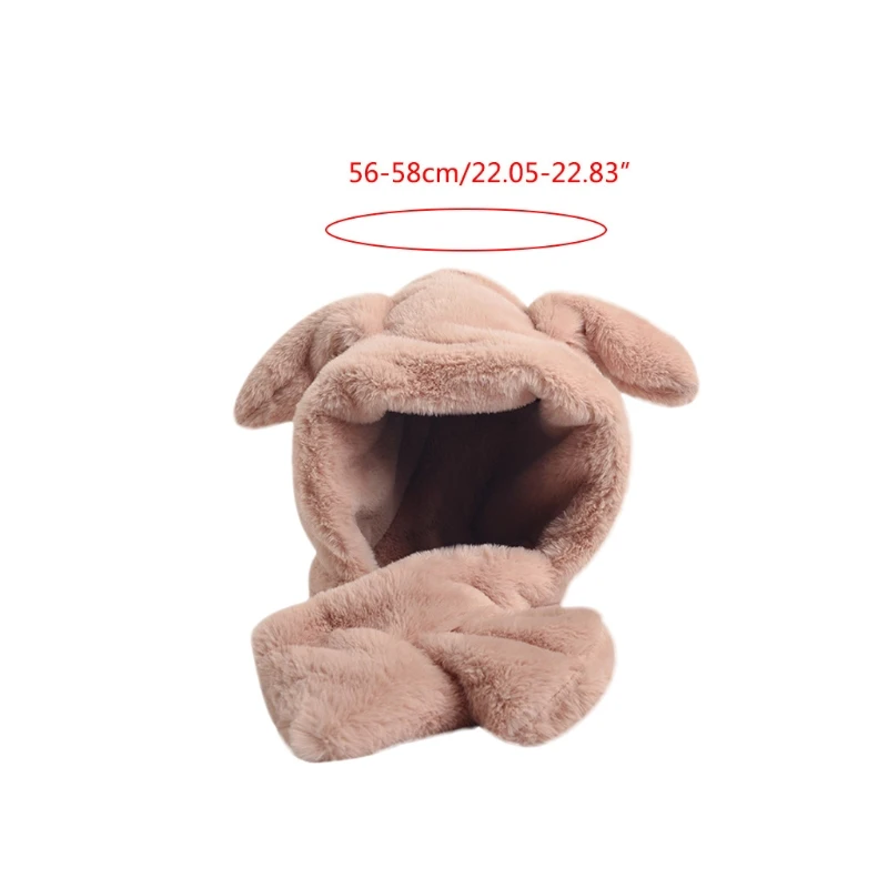 

Women Cute Bunny Fluffy Plush Earflap Hat with Moving Jumping Rabbit Ears Thicken Warm Beanie Cap Neck Warmer Scarf