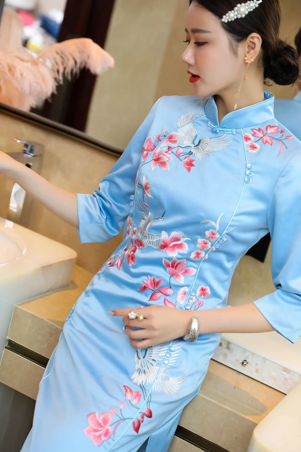 2021 Китайская одежда элегантные женские платья с вышивкой qipao | Тематическая и