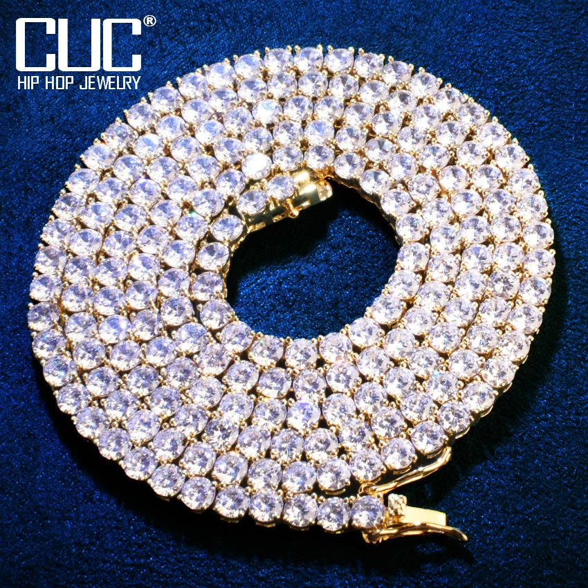 Gold Color Tennis Chain 4mm 5mm 6mm One Row Zircon Necklace Link For Men Women Hip Hop Jewelry