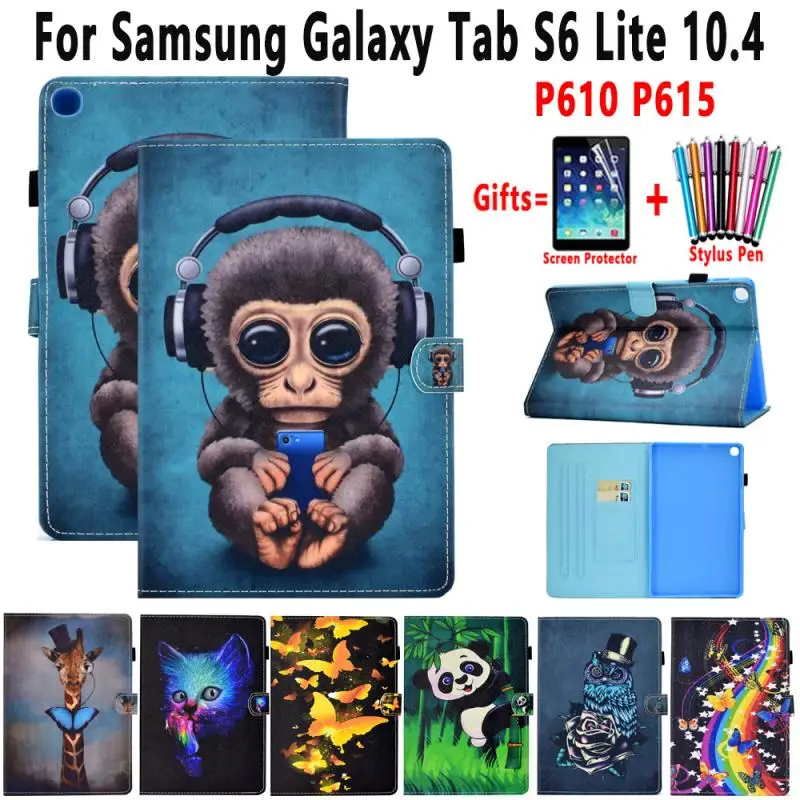 

Чехол для планшета Samsung Galaxy Tab S6 Lite, 10,4 дюйма, P610, P615, умный мягкий ударопрочный флип-чехол с изображением животных, противоскользящий кожаный ...