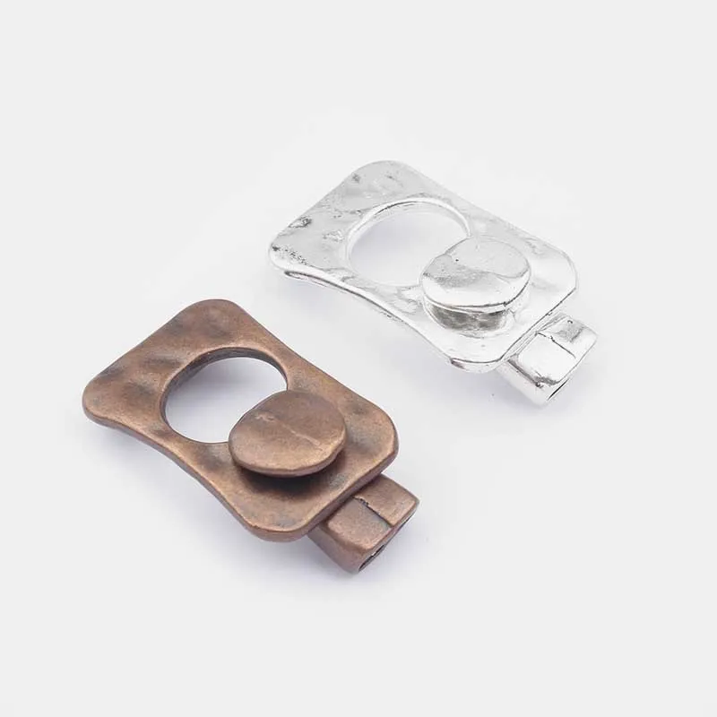2 комплекта тибетских серебристых/медных застежек-крючков для плоских кожаных