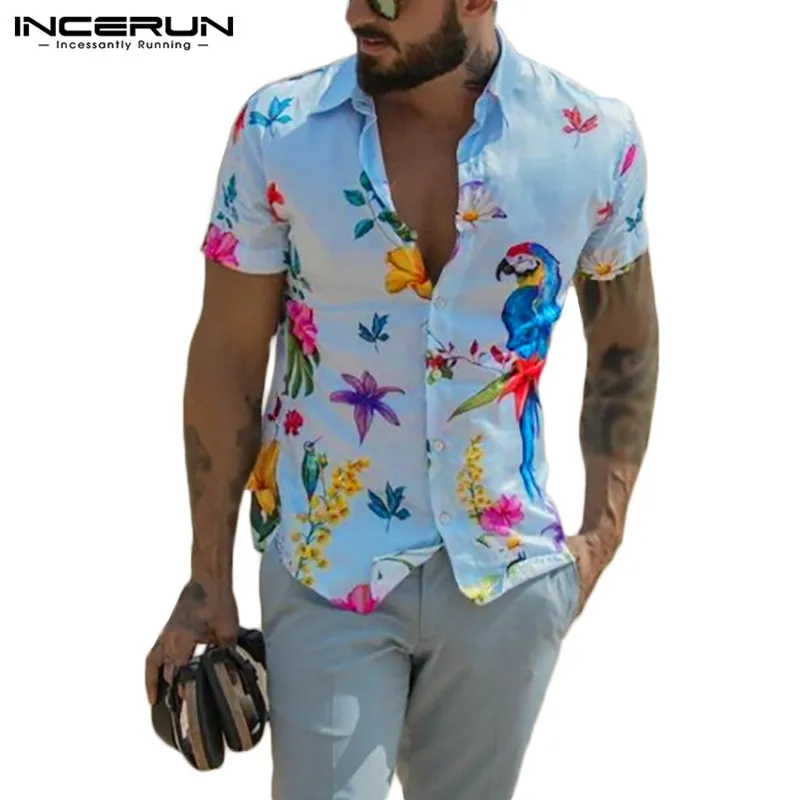 INCERUN Men Hawaiian Shirt Summer Printed 2022 Lapel Short Sleeve Streetwear Beach Blouse Button Breathable Casual Camisa S-3XL