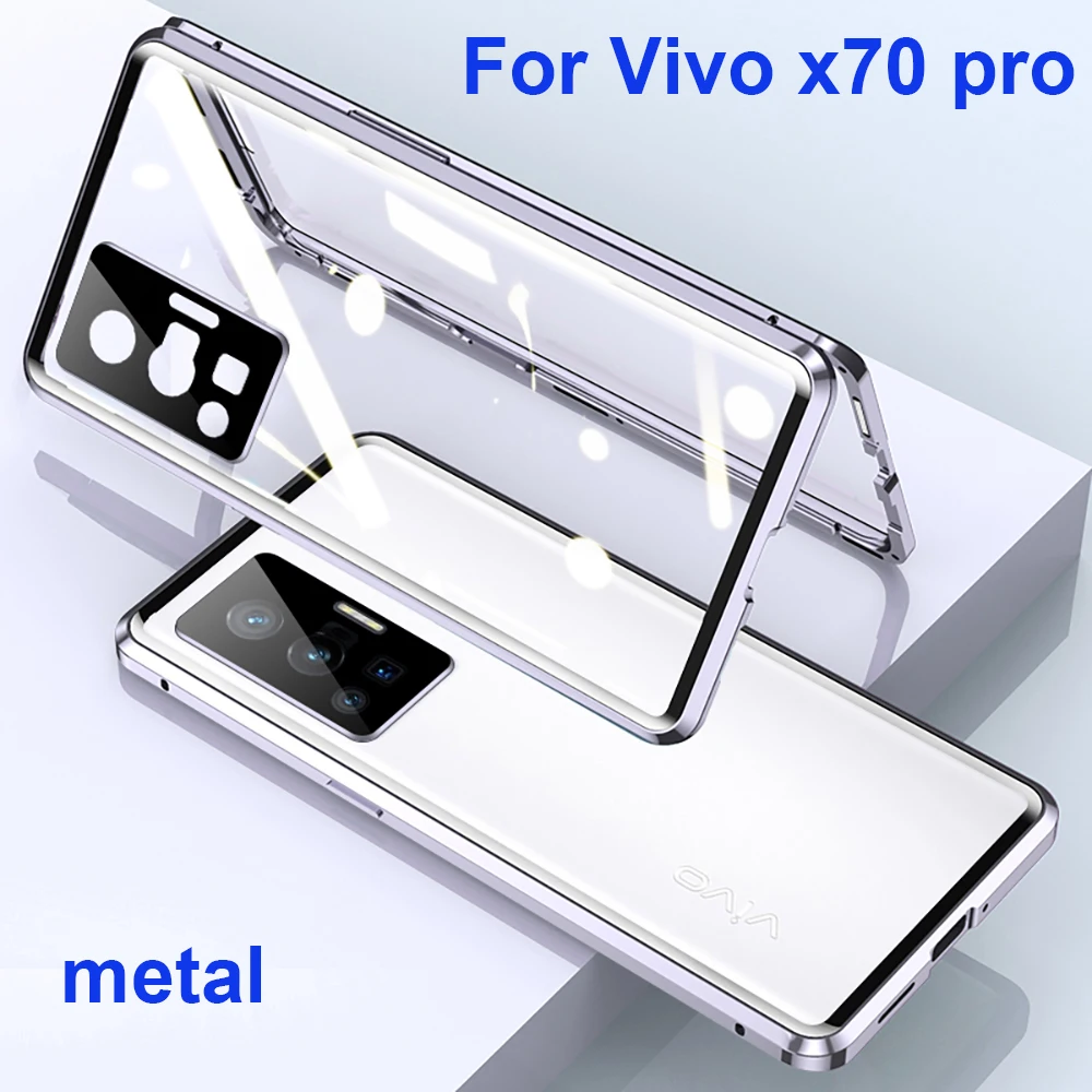 

Чехол белого цвета для Vivo X70 Pro, металлический каркас, двухсторонний чехол из закаленного стекла для VivoX70 Pro, металлический чехол для телефона...