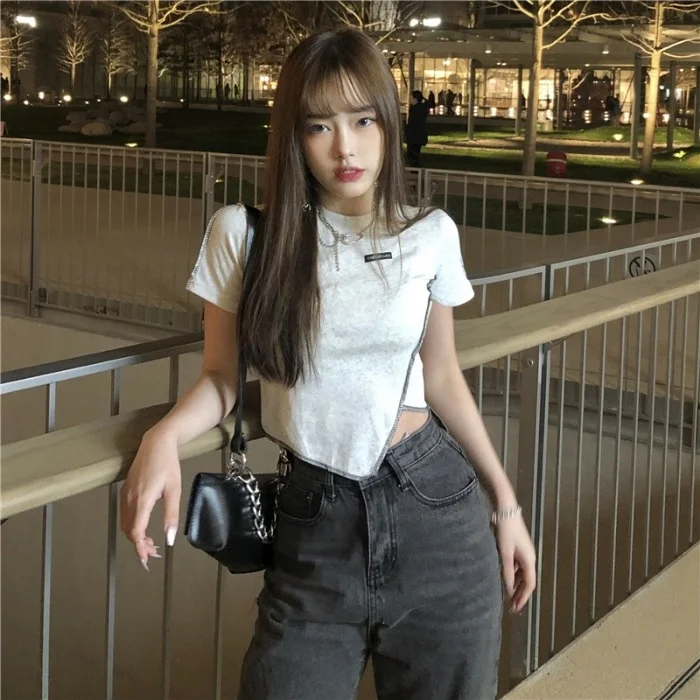 Футболка с коротким рукавом и открытым пупком для девушек | Женская одежда