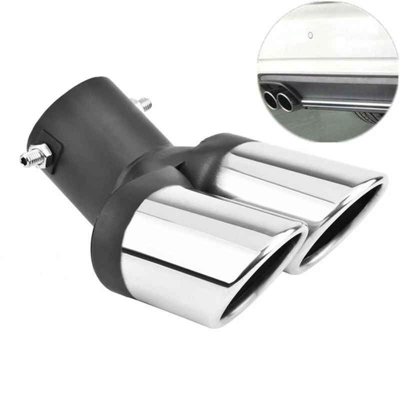 

AU05 -Car Universal 6m Stainless Steel Dual Outlet Exhaust Pipe Muffler Tail Throat Muffler Tip Pipe Grilled Black