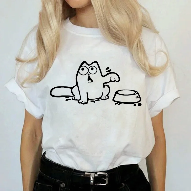 

Женская футболка Harajuku Kawaii с милым мультяшным принтом кота Ulzzang Grunge Футболка модная футболка с графическим принтом корейский топ Женская фут...