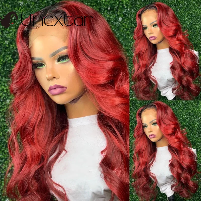 

Unextar, человеческие волосы с красными кружевами с эффектом омбре, плотность 180%, детские волнистые человеческие волосы, искусственные волосы ...