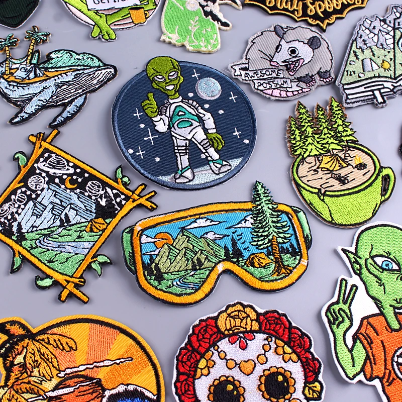 

Wilderness Patch Embroidered Patches For Clothing Iron On Patches For Clothes Alien /Punk Patch Stickers On Clothes Jeans Stripe