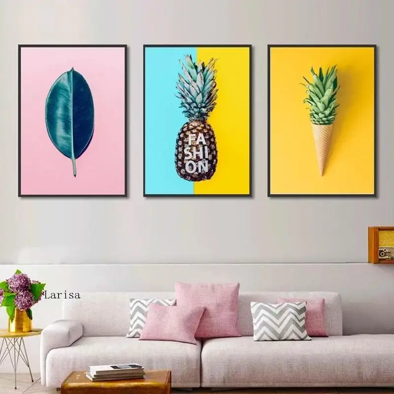 

Nordic Poster Fresh Fruit Plants Wall Art Canvas Painting Flower Pineapple Cactus Hd Print Modular Picture for Living Room Home