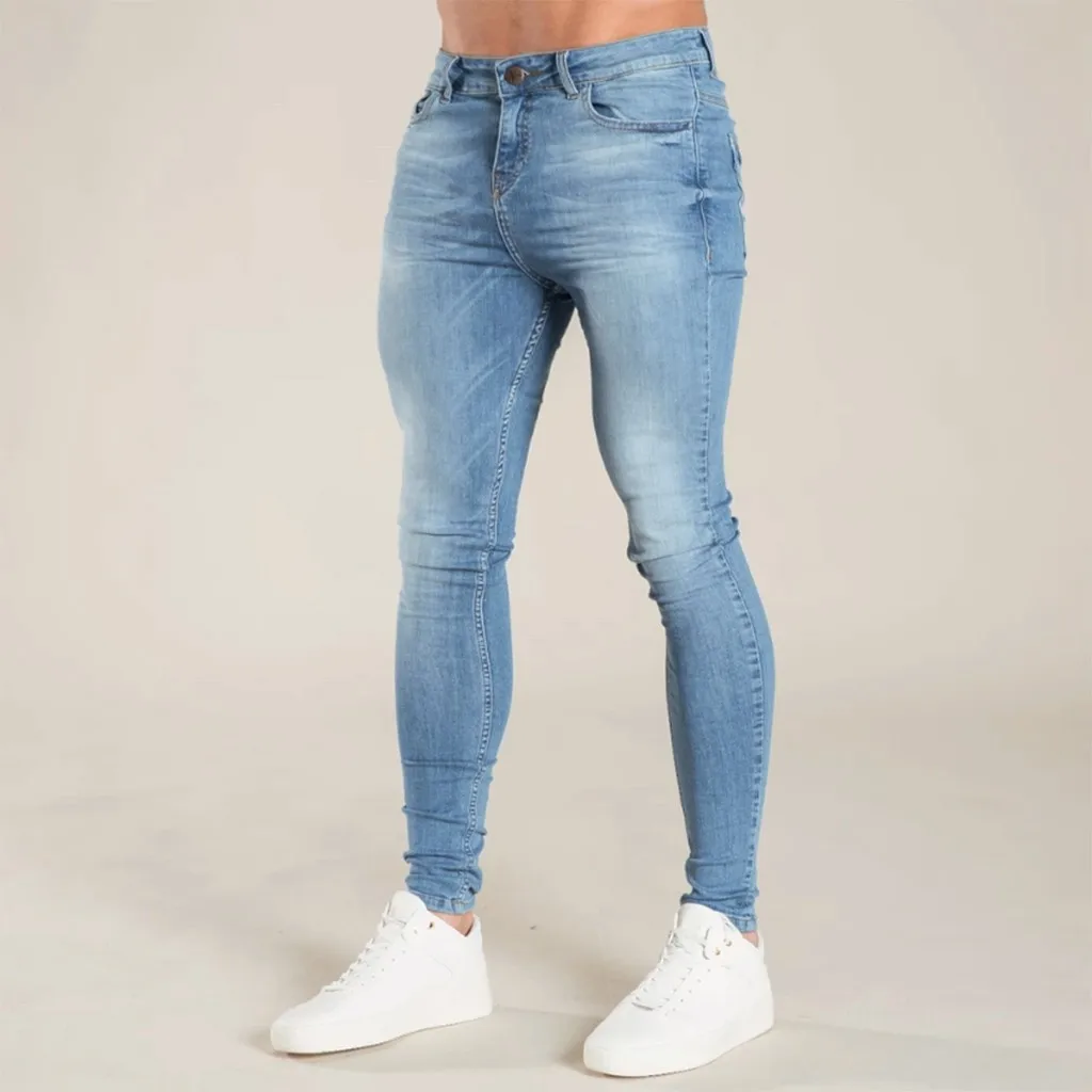 Мужские потертые джинсы модные однотонные джинсовые брюки длинные
