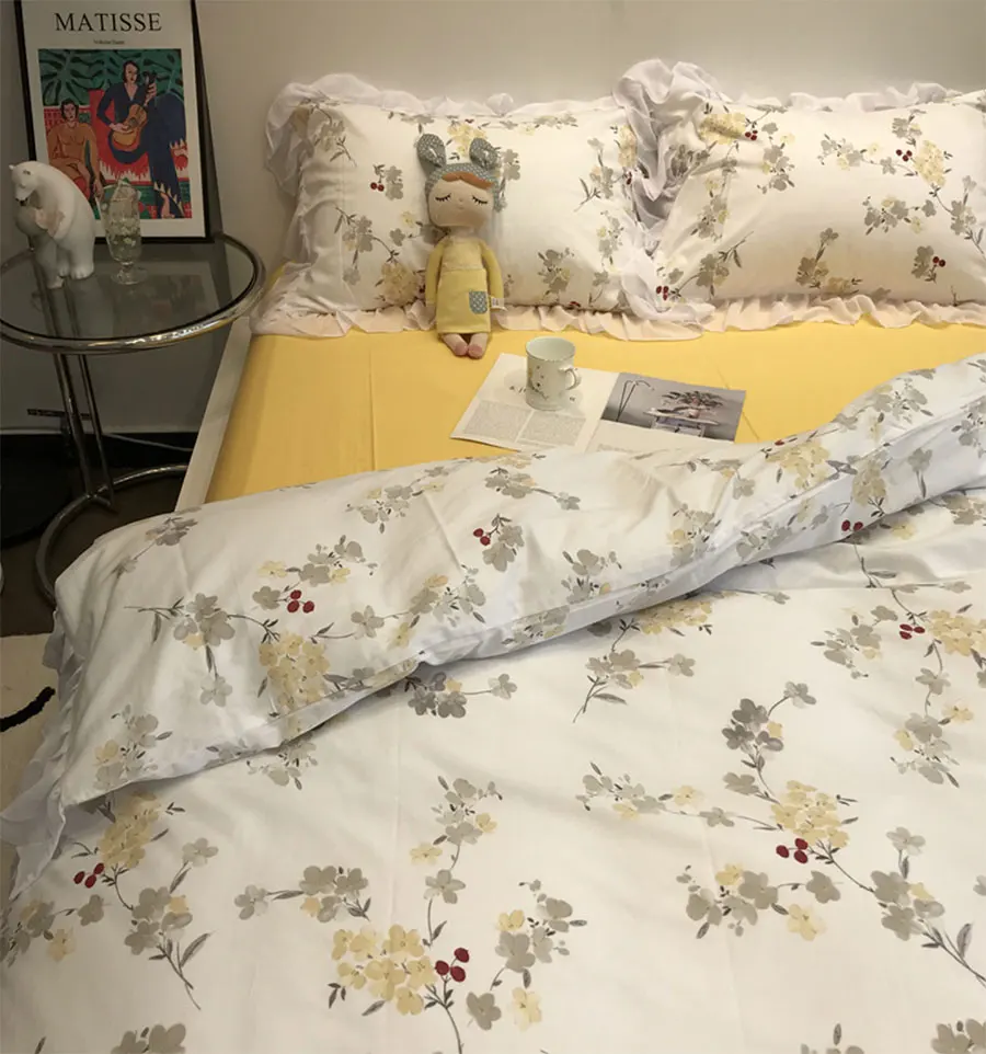 

Pastoral flower bedding set girl,french yellow floral cotton twin full queen King home textile bed sheet pillow case quilt cover