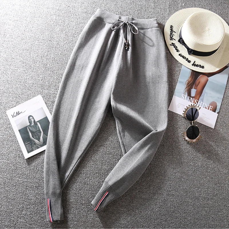 

Autumn Knitted Harem Pants Women Student Solid Color Loose Fit Jogger Harem Pants Casual Bottoms Women High Waist Pants