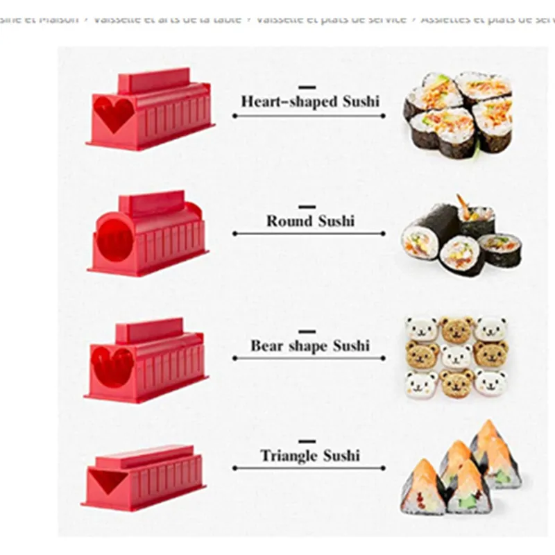 

10piece Rice Ball Sushi Maker Kit Japanese Bento Cake Roll Mold Sushi Multifunctional Mould Making Sushi Tools