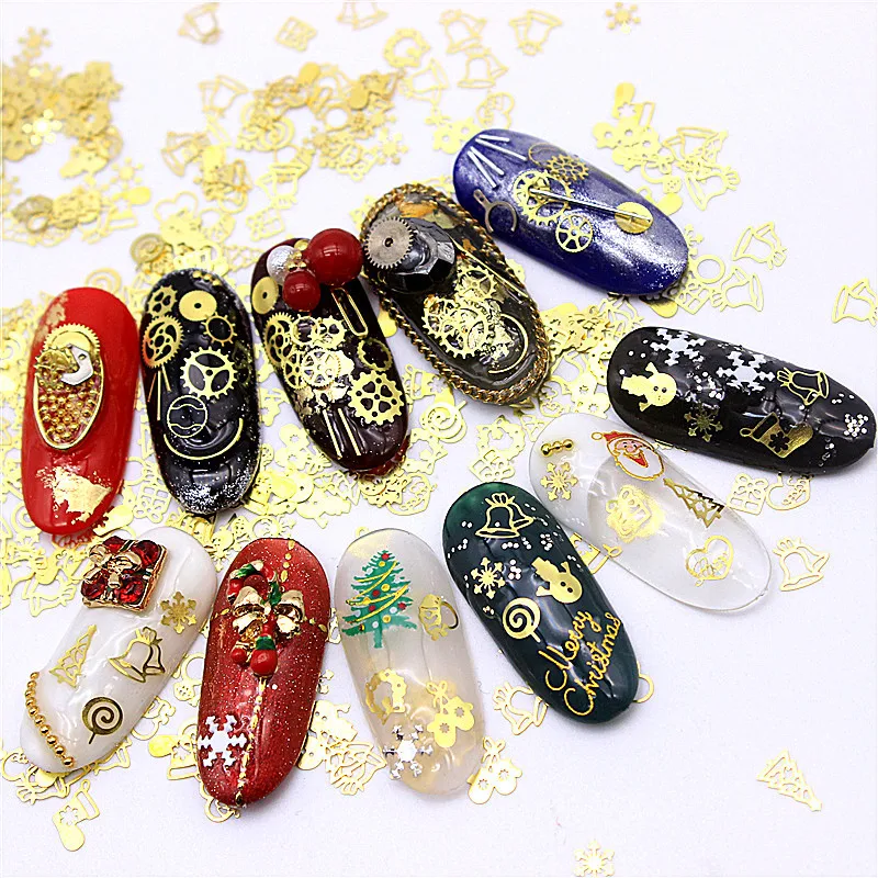 1 коробка полые рождественские Блестки для ногтей снежные хлопья смешанные