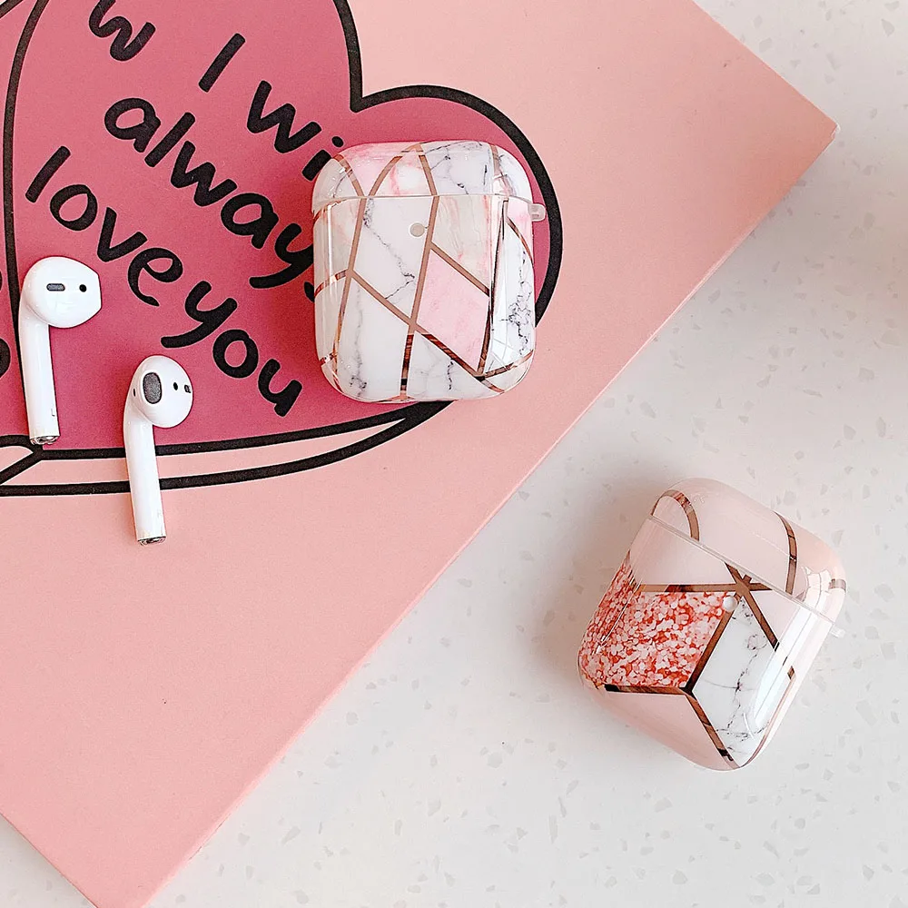 

Marble Electroplated headphones case box For airpods case Cute Pink Soft Flowers Protective Cover for AirPod pro Air Pods Case