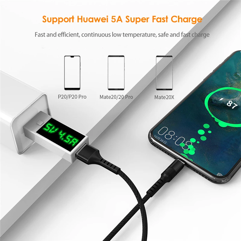 WeFor USB Type C кабель для быстрой зарядки 5А Кабель зарядного устройства Samsung Galaxy S10 S9 S8