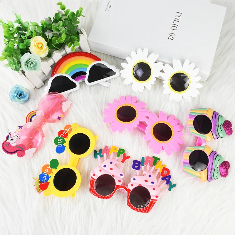 

Birthday Party Glasses Funny Sunflower Candle Cake Sunglasses for Happy Birthday Favors Photo Booth Props Decoration Kids Gift 8