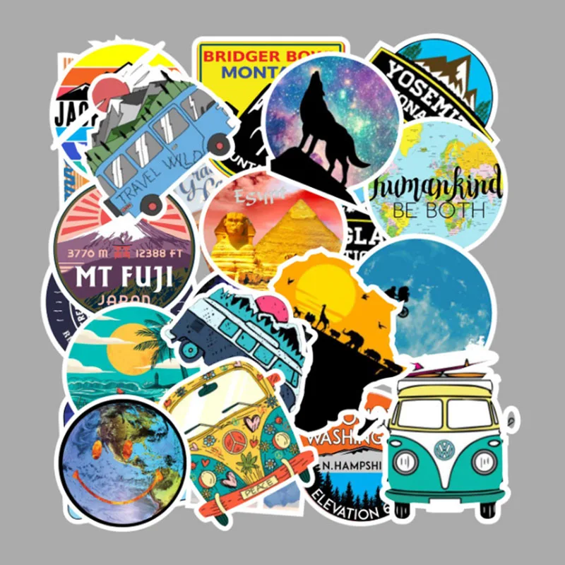 

100 pcs Outdoor scenery Graffiti Waterproof Skateboard Travel Suitcase Phone Laptop Luggage Stickers Cute Kids Girl Toys