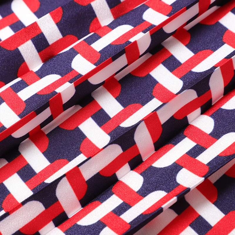 

AELESEEN Women Elegant Long Dress Colorful Geometric Print Bow Tie Office Lady Shirt Dress Long Sleeve Pleated Dress Vestidos