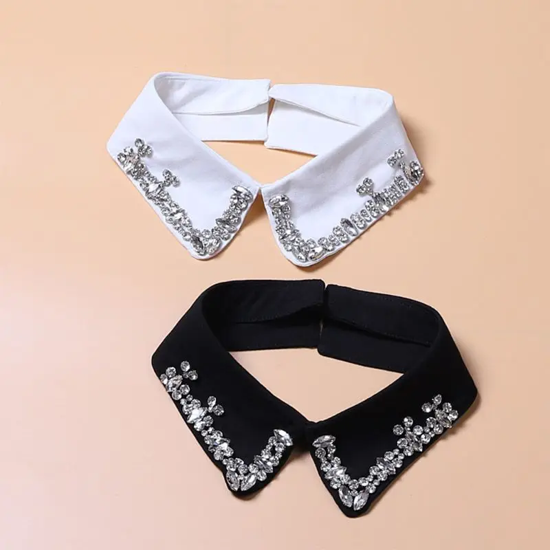 

Women Glass Diamond Decorative Fake Collar Black Color Detachable Lapel Necklace New 2021